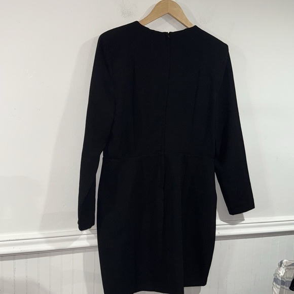 ASOS dress black v neck faux wrap style at chest long sleeve NEW size 14 career - Picture 6 of 6